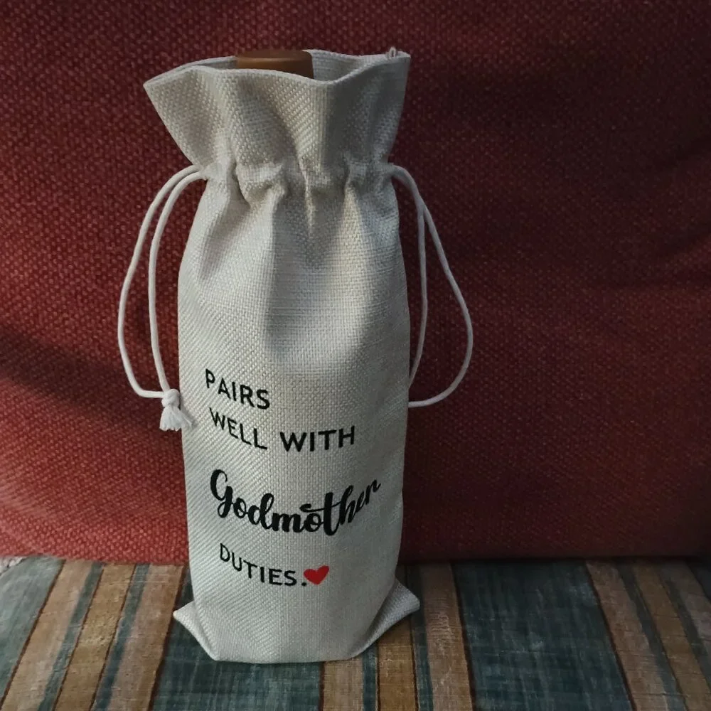 Burlap Wine Bag for Godmother